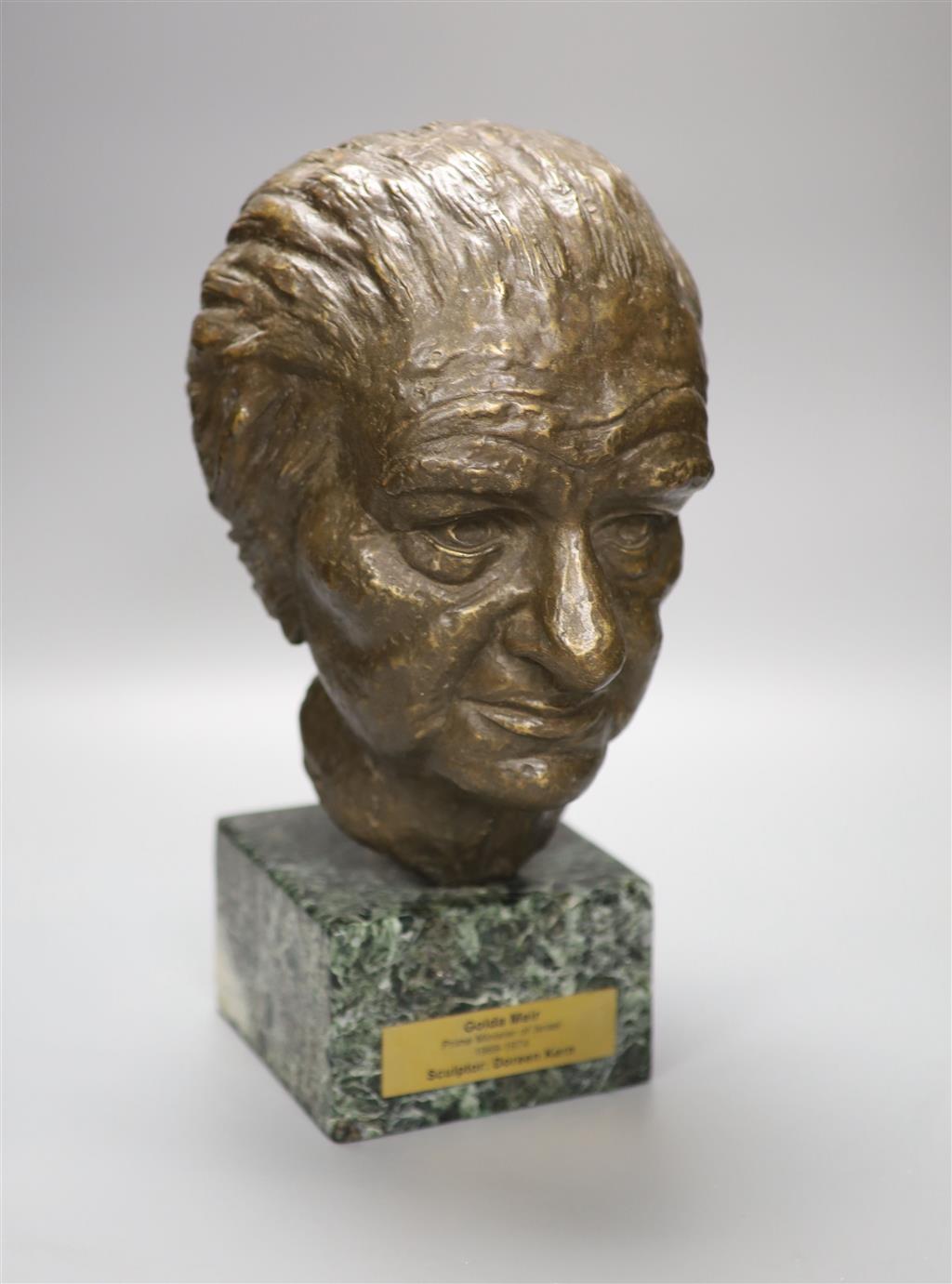 Doreen Kern, bronze bust of Golda Meir, Prime Minister of Israel 1969-1974, on marble base, total height 33cm